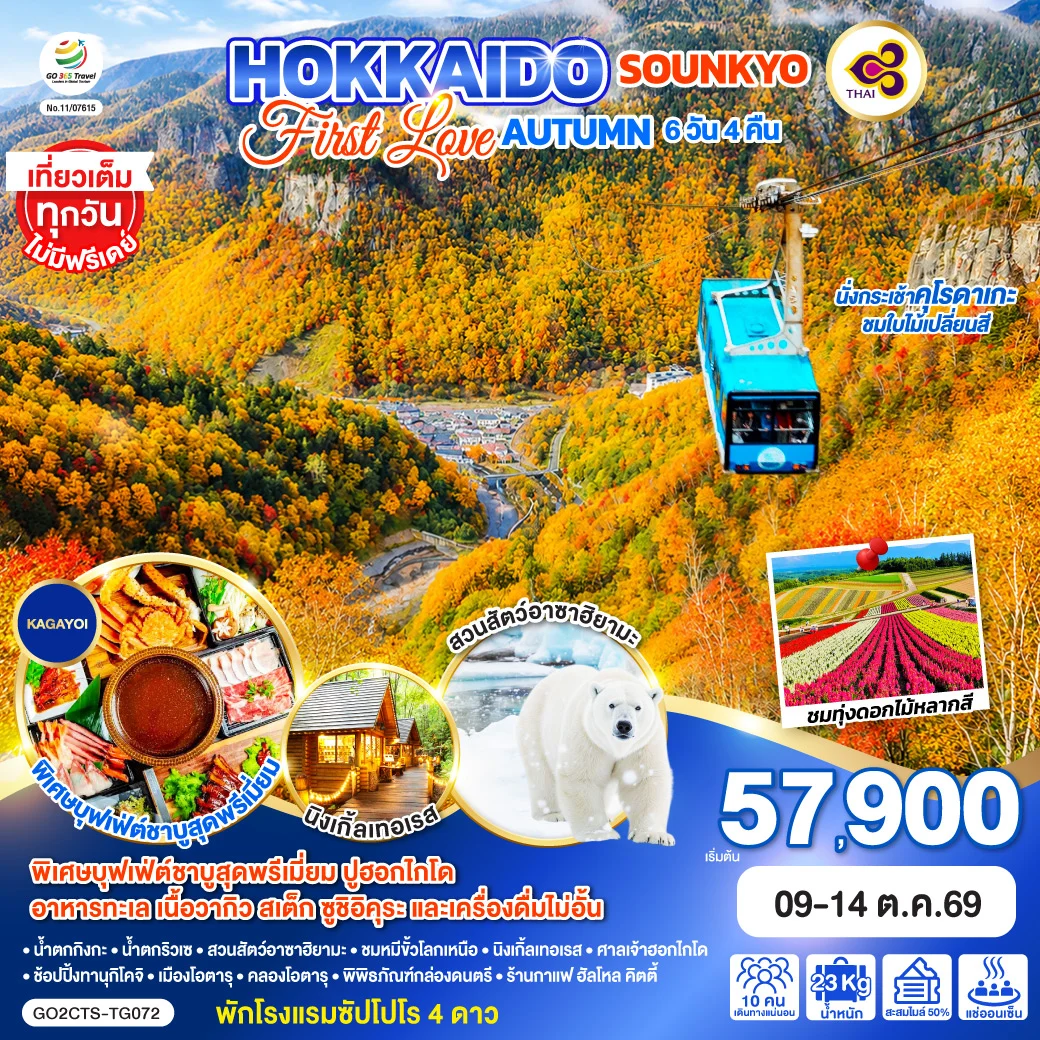 ทัวร์ญี่ปุ่น HOKKAIDO SOUNKYO First Love AUTUMN 6วัน 4คืน (TG)