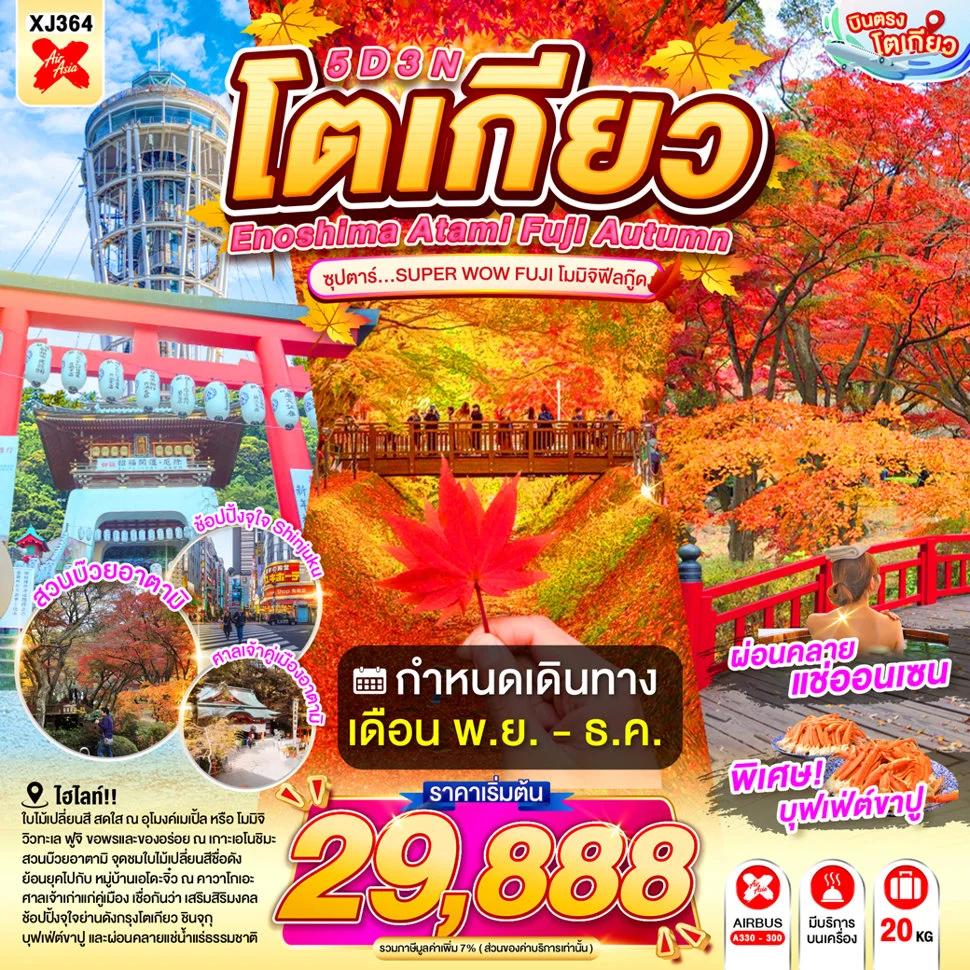 ทัวร์ญี่ปุ่น ENOSHIMA ATAMI TOKYO FUJI AUTUMN ซุปตาร์...SUPER WOW FUJI โมมิจิฟีลกู๊ด 5วัน 3คืน (XJ)